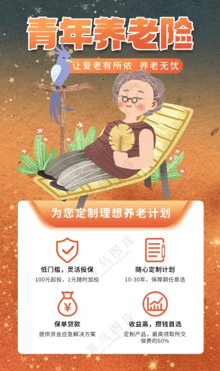 青年养老险守护老人晚年幸福生活宣传海报