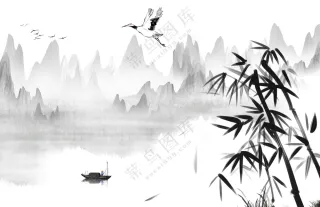 山水风景水墨画插画