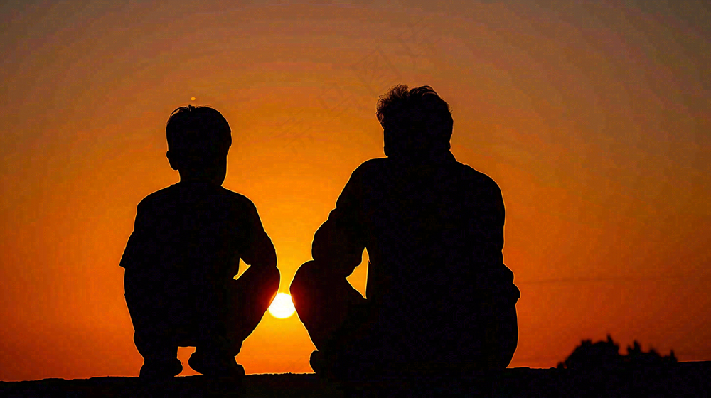 父亲节爸爸和孩子剪影亲情摄影图