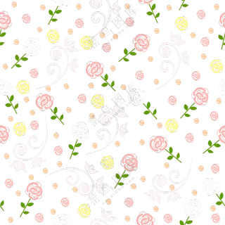 手绘花朵绿叶四方连续图案免抠素材