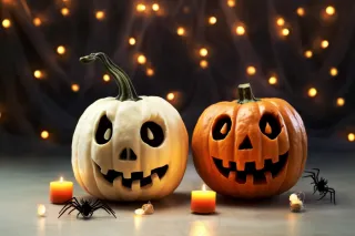 万圣节搞怪南瓜灯恐怖夜晚摄影图