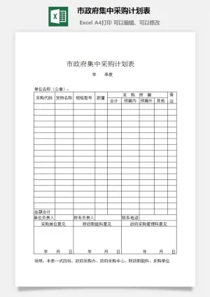 市政府集中采购计划表excel模板预览图