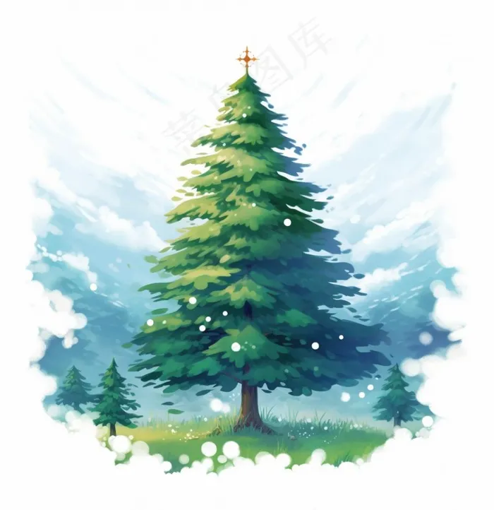 圣诞树水彩插画素材