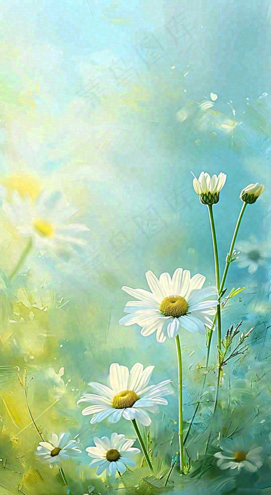 春天清新白色花朵温馨，蓝色朦胧，立春惊蛰春分摄影图