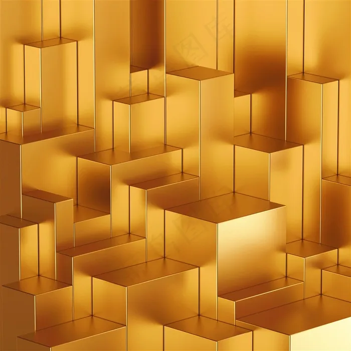 金色3D方形阶梯立体背景高清图片