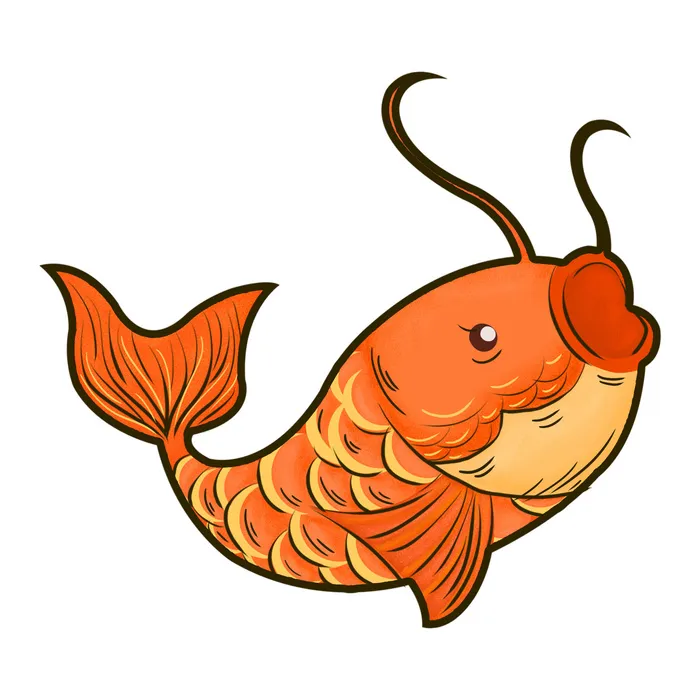 手绘烫金国潮中国风卡通锦鲤鱼金鱼插画装饰元素psd设计素材psd模版