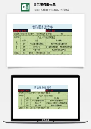 售后服务报告单excel模板预览图
