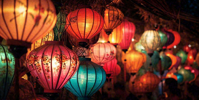 灯笼喜庆中秋佳节夜晚，元宵节摄影图