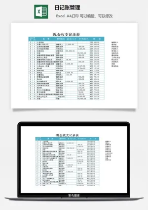 日记账管理excel模板预览图