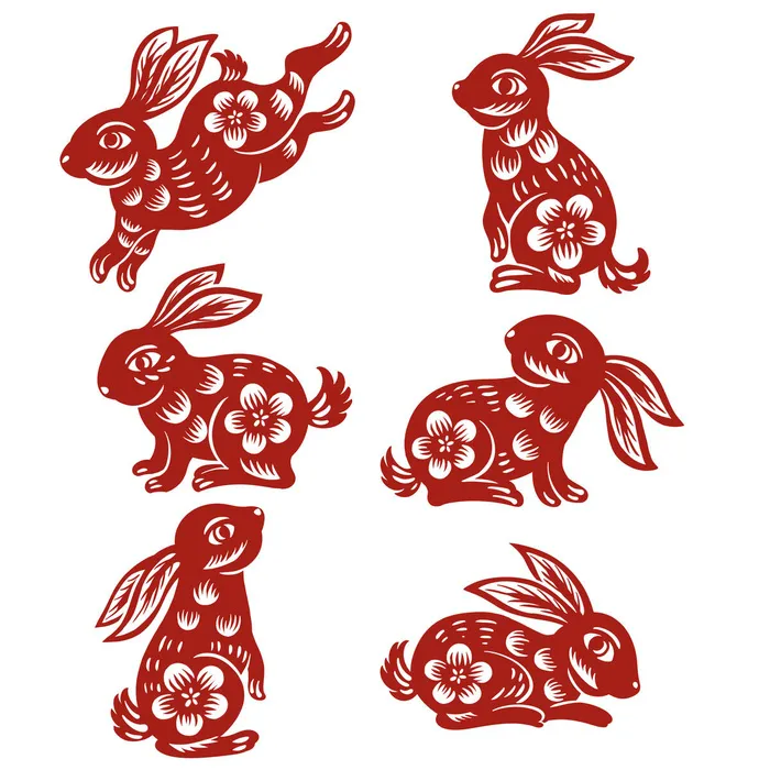 中秋节喜庆可爱窗花剪纸兔子