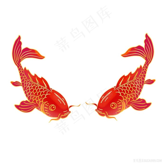 一对双锦鲤png插画图片