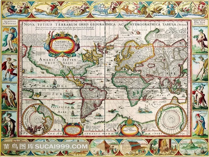 世界名画装饰边框世界地图素材