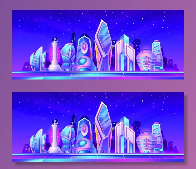 时尚潮流赛博朋克元宇宙虚拟城市夜景Banner海报背景AI矢量图素材