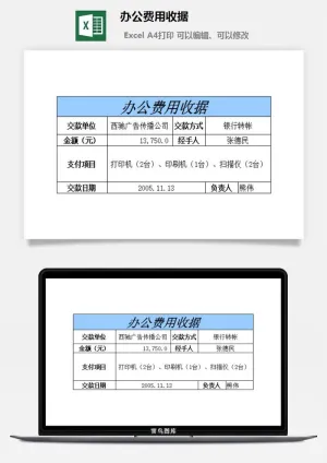 办公费用收据excel模板预览图