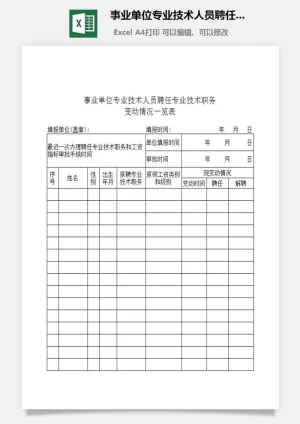 事业单位专业技术人员聘任专业技术职务变动一览表excel模板预览图