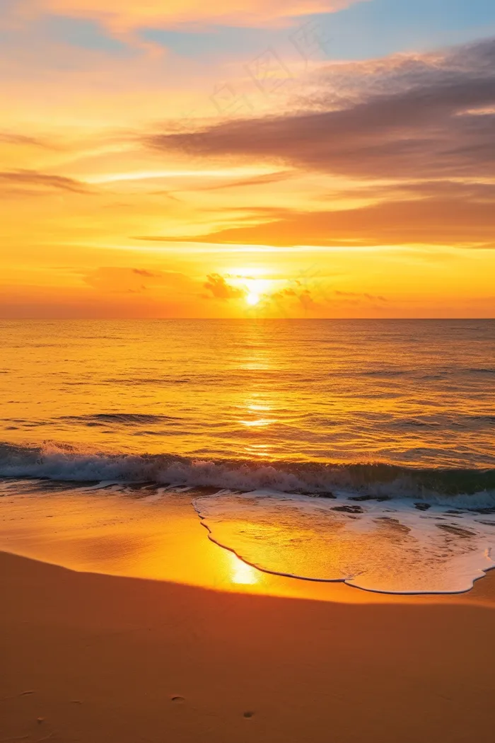 海洋海边日出日落夕阳摄影图