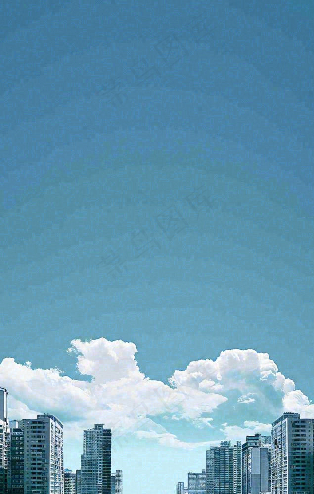 城市建筑倒影蓝天白云摄影图