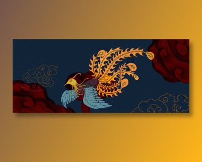 手绘凤凰祥云国潮风展板背景1920x800psd模版下载