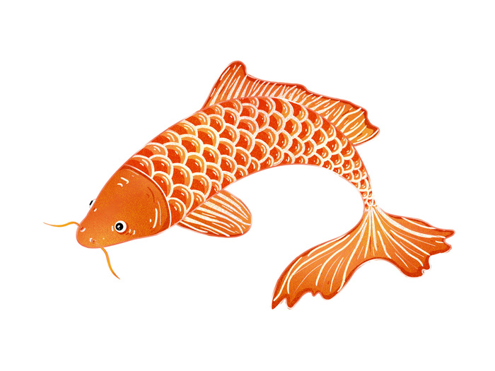 手绘烫金国潮中国风卡通锦鲤鱼金鱼插画装饰元素psd设计素材psd模版