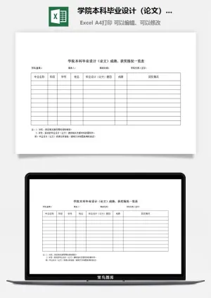 学院本科毕业设计（论文）成绩、获奖情况一览表excel模板预览图