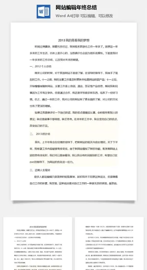 网站编辑年终总结word模板预览图