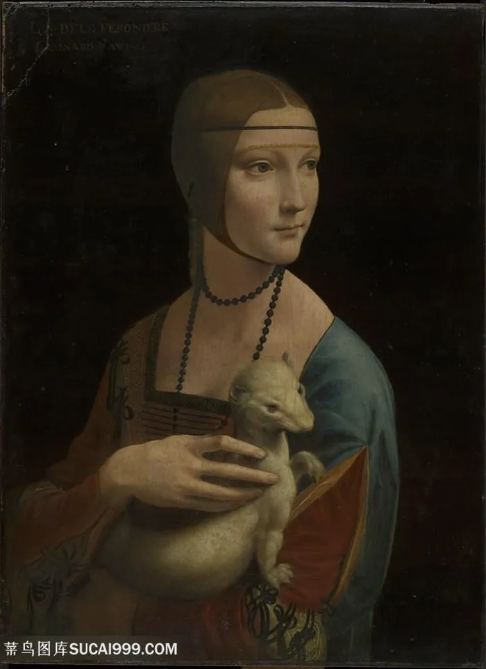 达芬奇抱着动物的女人油画图片素材