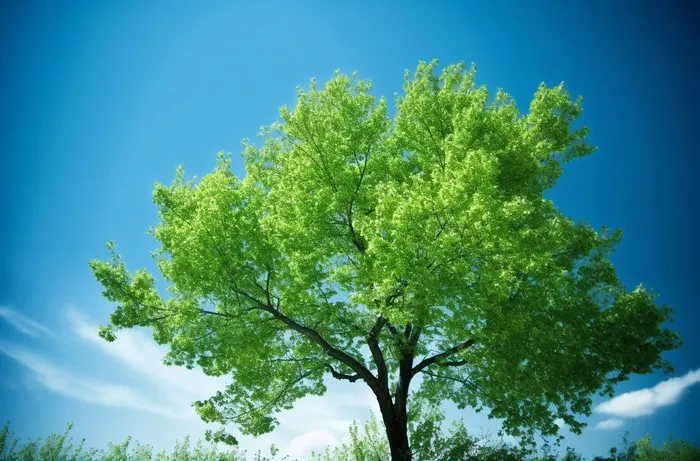 蓝天映衬下的绿树摄影图桌面壁纸