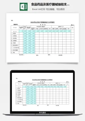 食品药品及医疗器械抽验支出明细表excel模板预览图