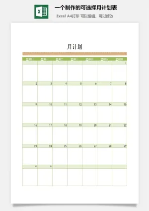一个制作的可选择月计划表excel模板预览图