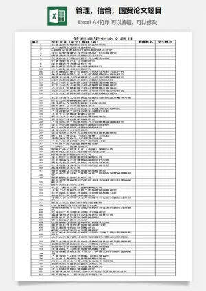 管理，信管，国贸论文题目excel模板预览图