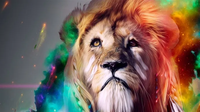 创意绘画彩绘狮子头像图片