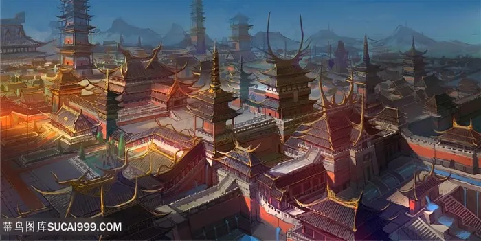 古风中国风CG原画城市绘画图片