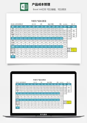 产品成本管理excel模板预览图