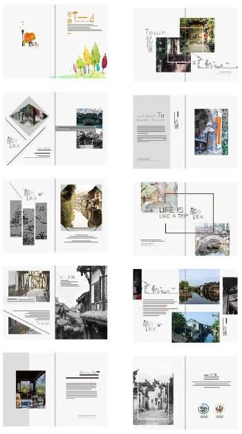 旅行画册模板复古自由风格可编辑文案更换图片宣传景点手册