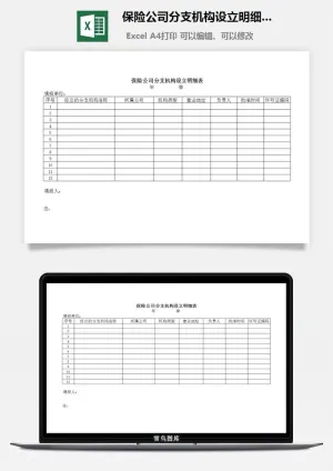 保险公司分支机构设立明细表excel模板预览图