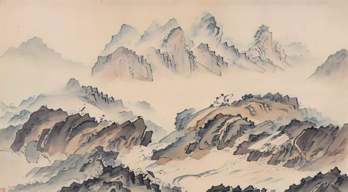 大气写意中国传统工笔画山水插画壁纸-酒中仙