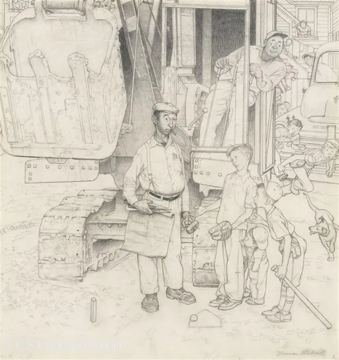 诺曼 · 洛克威尔手绘线描人物装饰画