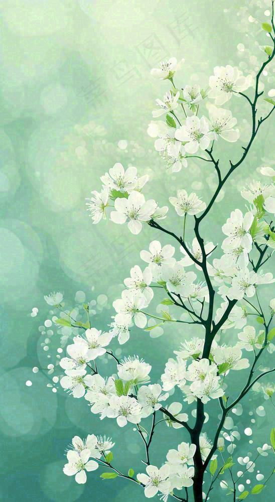 春天枝头上开满花朵，春分摄影图