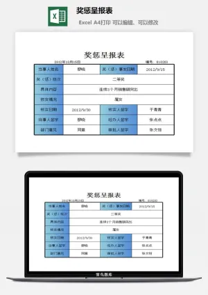 奖惩呈报表excel模板预览图