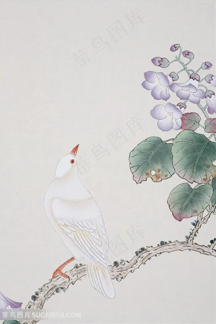 中式花鸟复古装饰画插画