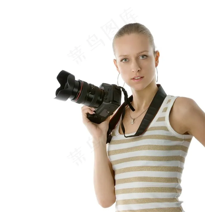 穿吊带的国外职场人物女性摄影师图片