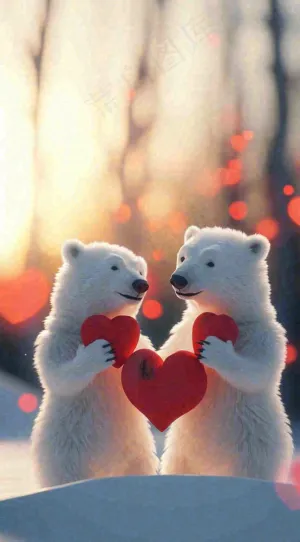 冬天雪地可爱小熊爱情情侣温馨，情人节520爱心摄影图
