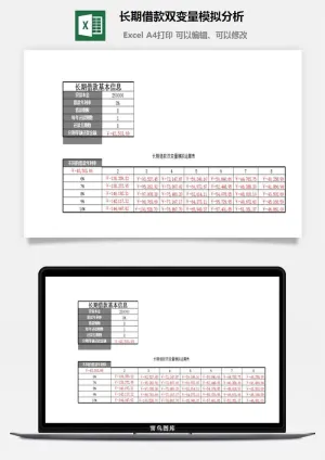 长期借款双变量模拟分析excel模板预览图