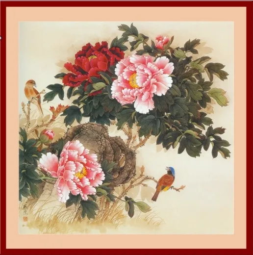 花鸟牡丹花油画背景墙psd模版下载 菜鸟图库