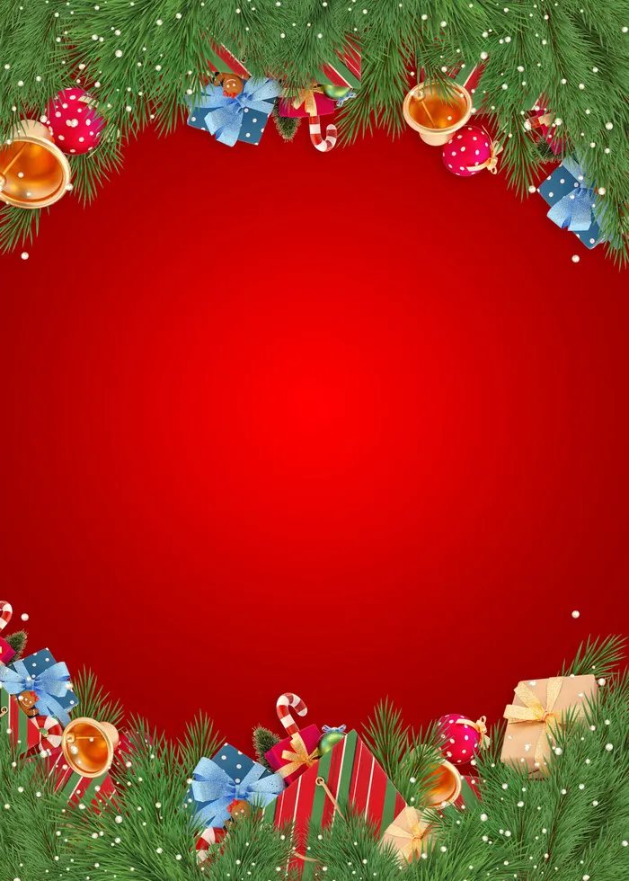 圣诞节礼盒松叶红色背景