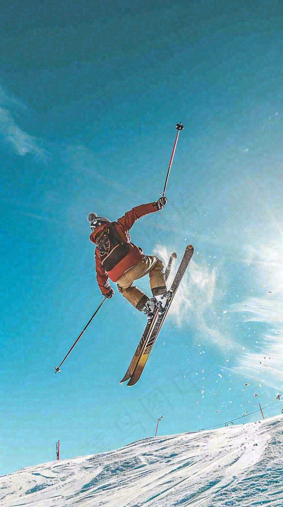 冬季冰雪极限滑雪旅行比赛，体育运动摄影图