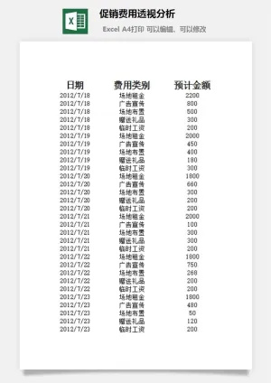 促销费用透视分析excel模板预览图