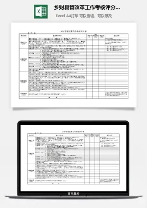 乡财县管改革工作考核评分表excel模板预览图