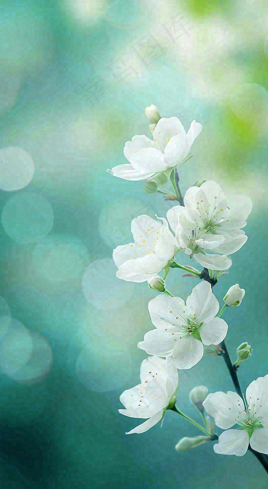 春天枝头上开满花朵，春分摄影图