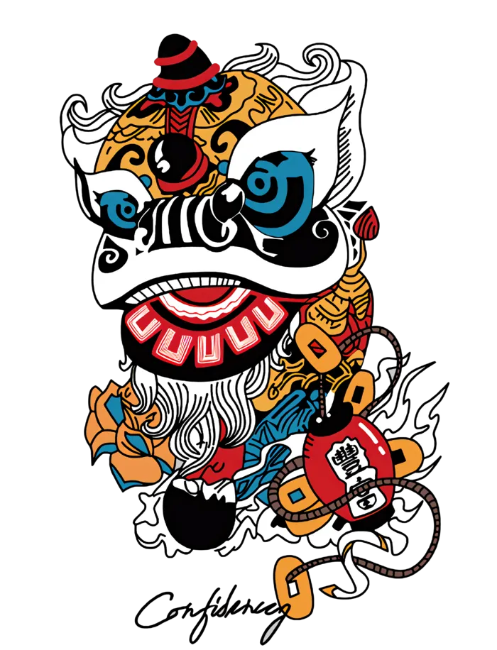 国潮醒狮中国风AI矢量卫衣T恤烫画印花手机壳图案PNG高清免抠素材